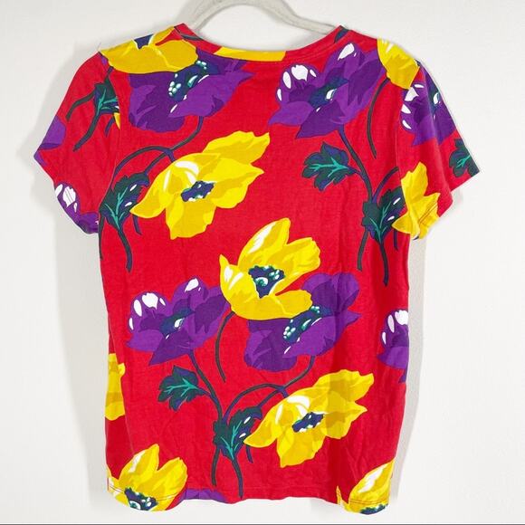 Draper James Women's Red Floral T-Shirt Sz Small Bold Bright Preppy - Picture 3 of 3